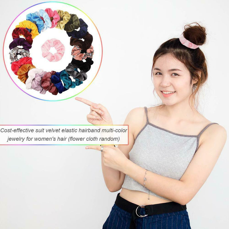 22pcs Velvet Scrunchies Women Elastic Hairband Hair Rings Ponytail Holder A