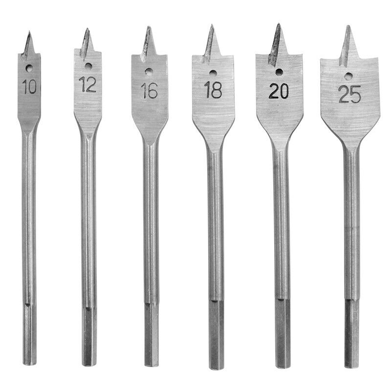 6Pcs/Set Grooved Flat Bit Set Flat Spade Wood Drill Bit 10/12/16/18/20/25mm