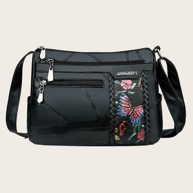 Women Floral Printed Shoulder Bags Multi Pocket Leather Crossbody Handbags