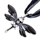 Charm Retro Dragonfly Flossy Necklace Chain Rhinestone Black