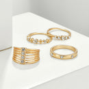 4pcs Geometric Rhinestone Multilayer Knuckle Ring for Women Wedding Jewelry A