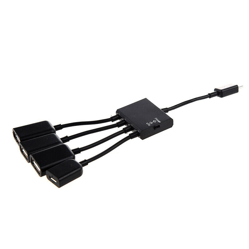 Black USB 4-port Micro Power Cargo OTG Hub Cable adapter V6Q6