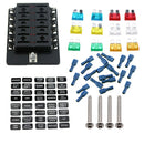 12 Way Fuse Block Blade Fuse Box Holder w/ LED Indicator 12pcs 5-30A Fuses