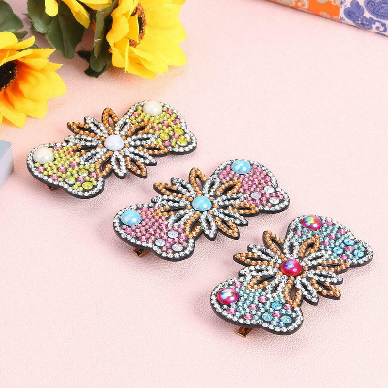 3pcs Butterfly Hair Clips DIY Rhinestone Barrettes Girls Bobby Pin Hairpins