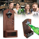 Wall Mounted Bottle Cap Opener with Cap Catcher Wood Home Keg Rustic Beer X6S4