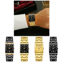 Mens Fashion Watch Rectangular Dial Analog Quartz Wristwatch Golden