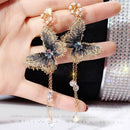 Fashion Rhinestone Cloth Butterfly Drop Long Tassel Dangle Ear Stud Earrings New