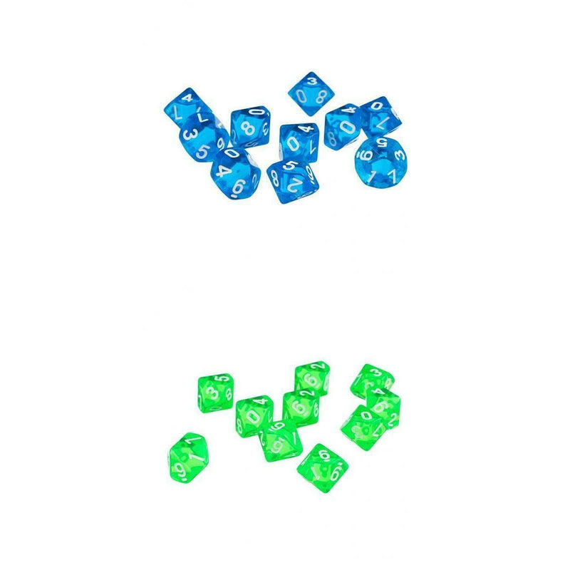 10pcs Blue D10 Dice + 10pcs Green D10 Dice for D&D RPG MTG Board Games Gift
