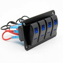 12V-24V 4 gang blue 2 LED Light Rocker Switch Panel Circuit Breaker Boat Ma