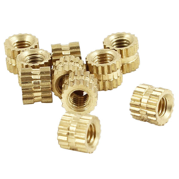 M2 x 3mm Brass Cylinder Knurled Threaded Round Insert Embedded Nuts 100pcs P2Y3