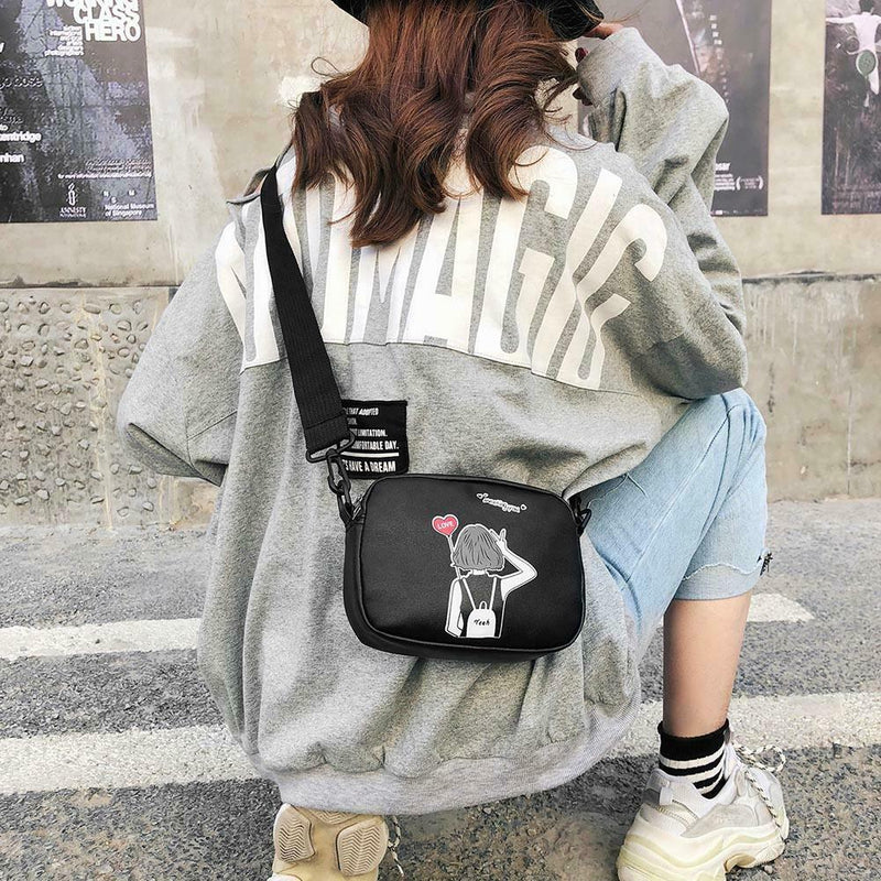 Cartoon Printing Square Shoulder Handbags Women PU Leather Crossbody Bag (5