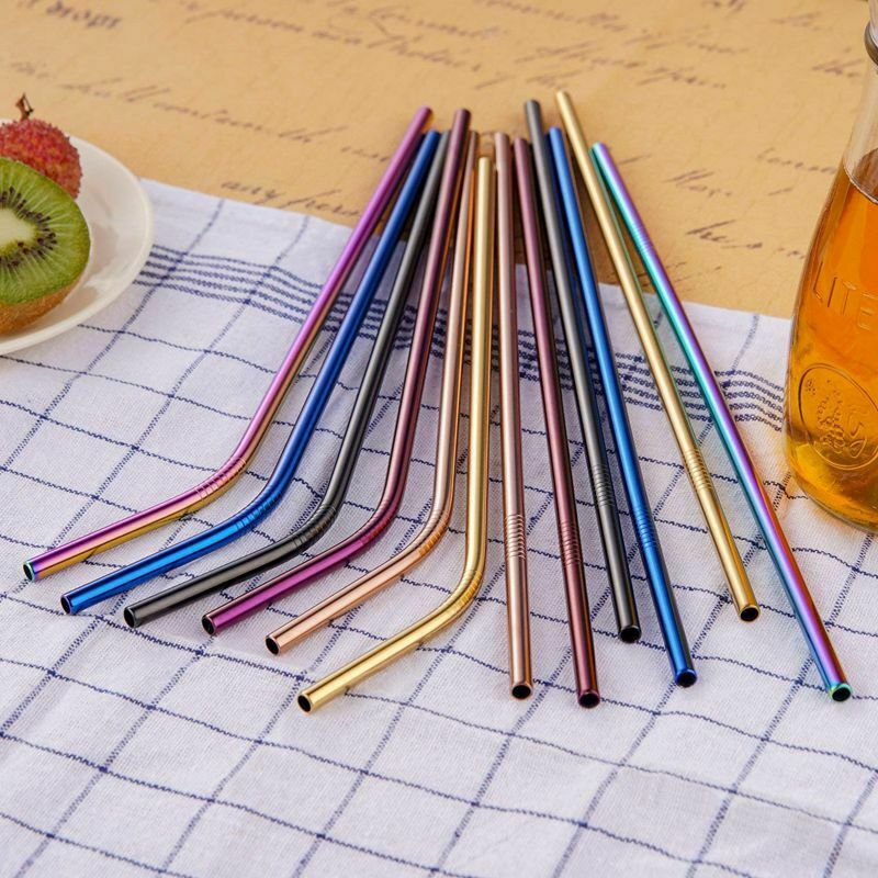 MultiColor Colorful Stainless Steel Straws Set of 12 Extra Long 10.5 inch R Q2R5