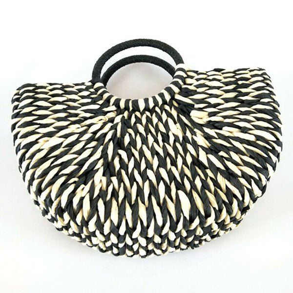 New Women round bucket semicircle straw bag handmade net color woven basket U1D9