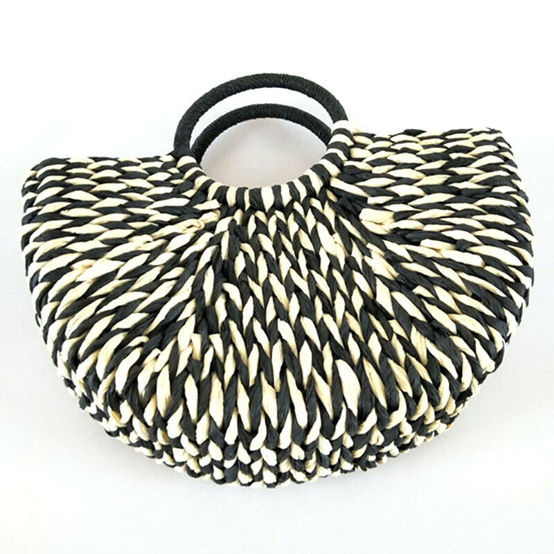 New Women round bucket semicircle straw bag handmade net color woven basket U1D9