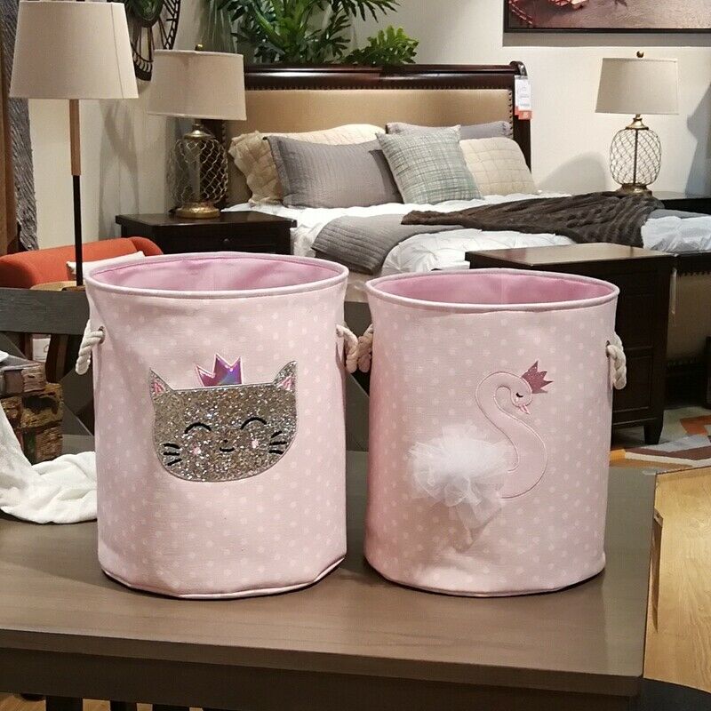 Dirty Laundry Basket Pink Swan Organizer Basket Drawstring Storage Baskets  E3W9