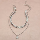 Double Layer Clavicle Chain Necklace Men Simple Retro Letter Alloy Pendant A