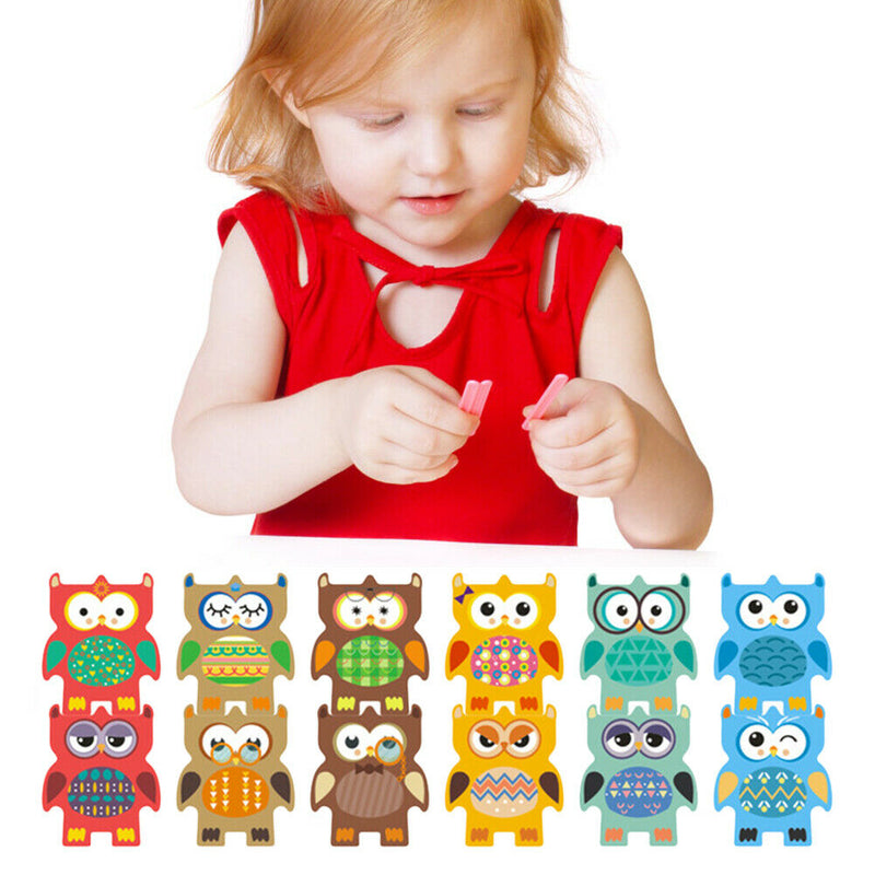 12pcs Owl Stacking Blocks Puzzle Toys for Kids Wooden Piles Balance Game