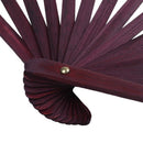Men Women Wood Handle Fabric Folding Hand Fan 13-inch Length Yellow