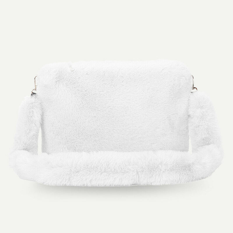 Women Plush Messenger Bag Big Capacity Fluffy Shoulder Handbags (White)