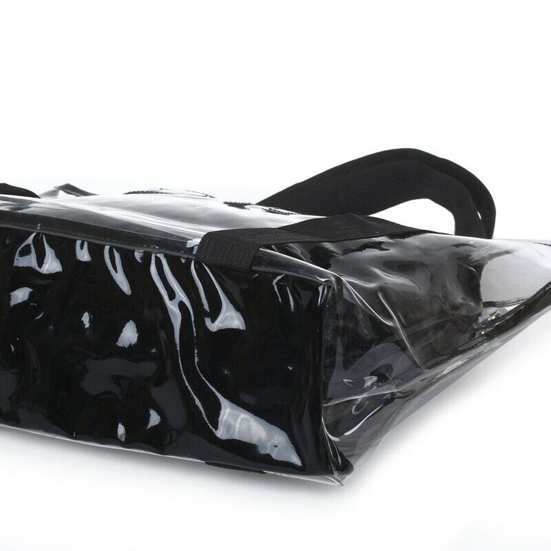 Set 2PCS Women's Handbag Tote Shoulder Bag Transparent PVC Black Fashion H7B4