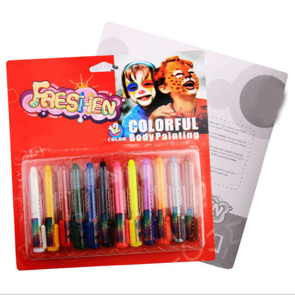 12 Colors Children's Face Color Crayons Kit Body Oil Paint Clown Devil Decor
