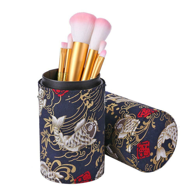 Retro Print Cloth Makeup Brush Holder Cosmetic Pens Storage Cup (Black S) A