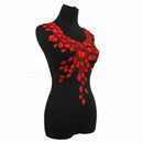 Large Red Flower Lace Embroidery Venise Neckline Motif Collar Patches Applique