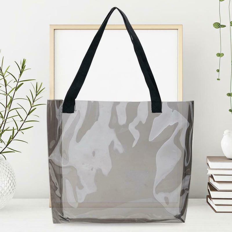 Clear PVC Transparent Shopping Bag Shoulder Handbag Lady Travel Tote (Grey) A