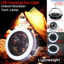 Battery Power Portable Camping Ceiling Fan + Lantern Tent LED Light Lamp Fan New