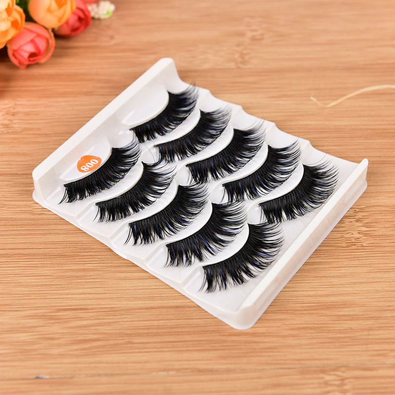 5 Pairs Blue+Black Long Thick Cross False Eyelashes Handmade eye lashes make Bj