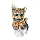 New Enal Crystal Green Eye Cartoon Cat Brooch Pin Jewelry Bag Ornant GiftP saTEU