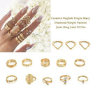 13pcs/set Rhinestone Letter Ring Women Geometric Knuckle Rings Jewelry Gift A