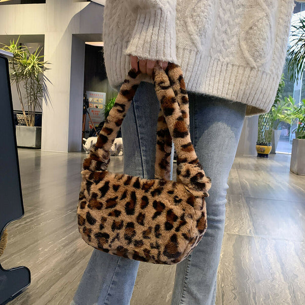 Fashion Leopard Print Crossbody Bag Women Plush Autumn Winter Pouch (Brown)