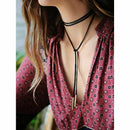Lady Charm Bohemia Neck Jewelry Sexy Black Imitation Leather Choker Tie Necklace