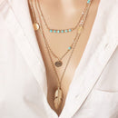 3 Layers Womens Boho Pendant Necklace Metal Feather Beads Sexy Jewellery
