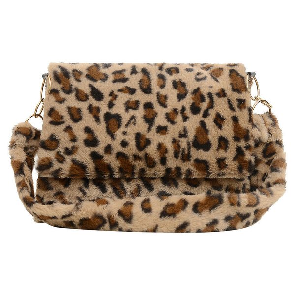 Women Big Capacity Tote Retro Plush Shoulder Messenger Bag (Brown Leopard) A#S