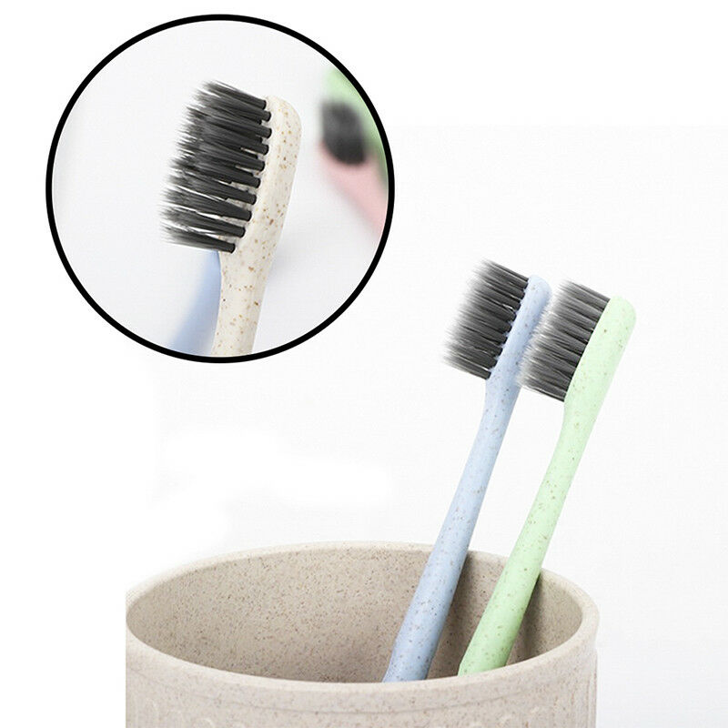 4X Wheat Straw Bamboo Charcoal Soft Toothbrush Hygiene Eco-Friendly Oral Clea Cy