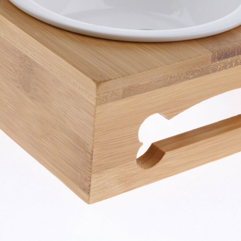 Pet Cat Raised Feeder Solid Bamboo Stand Perfect for Cats and Small Dogs