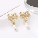 Love Heart Pearls Dangle Ear Stud Women Elegant Sweet Drop Earrings Jewelry
