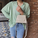Retro Hit Color Shoulder Handbags Women Flap Woven Crossbody Bags (Beige)