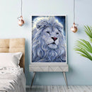 White Fur Male Lion Full Round Rhinestone Diamond Painting DIY Set 30x40cm