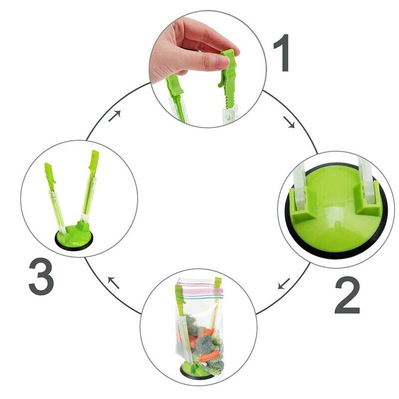 4X(2 Piece Baggy Rack Hands-Free Clip Food Storage Freezer Baggy Holder,BagT6Y2)