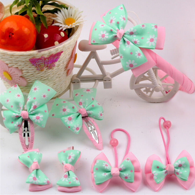 7 Pcs/set Girls Bow Hair Accessories BB Folder Headband Hair Rope Random lj