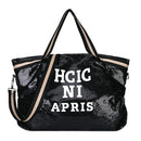 Letters Sequin Crossbody Shopping Bags Women Large Shoulder Handbag (Black)