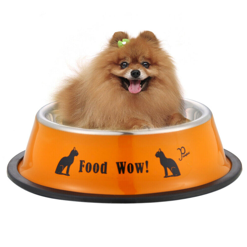 Stainless Steel Anti-skid Dog Cat Food Water Bowl Pet Feeding Tool Orange A