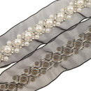 1Yard Black Beaded Lace Trims Ribbon Clothes Applique for DIY Craft Sewing