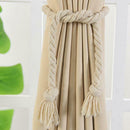 2pcs Cotton Hemp Knitted Curtains Tied Rope Braided Curtains Buckle Strap