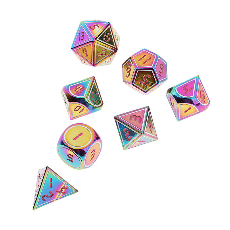 7x Rainbow Metal Dices for Role Playing Board Game D4-D20 14mm/0.55'' Gift A