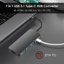 7 in 1 USB 3.1 Type C HUB Converter 4K HDMI 3x USB 3.0 SD TF 87W PD Adapter