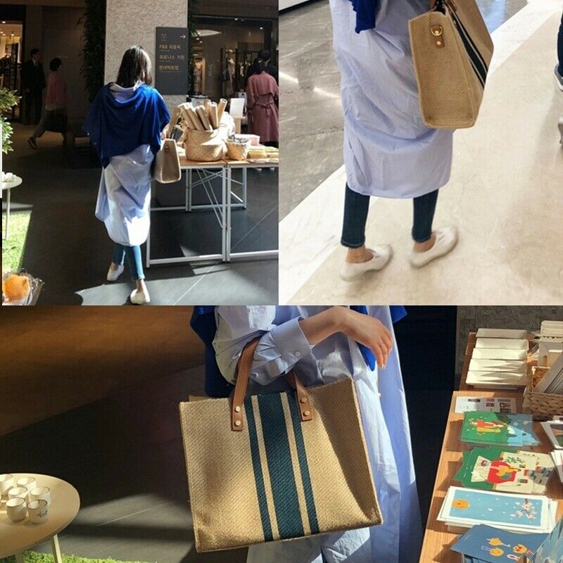 Large Shopper Bag Jumbo Canvas Totes Beach Bag Big Shoulder Bag Summer Stri I9Q4